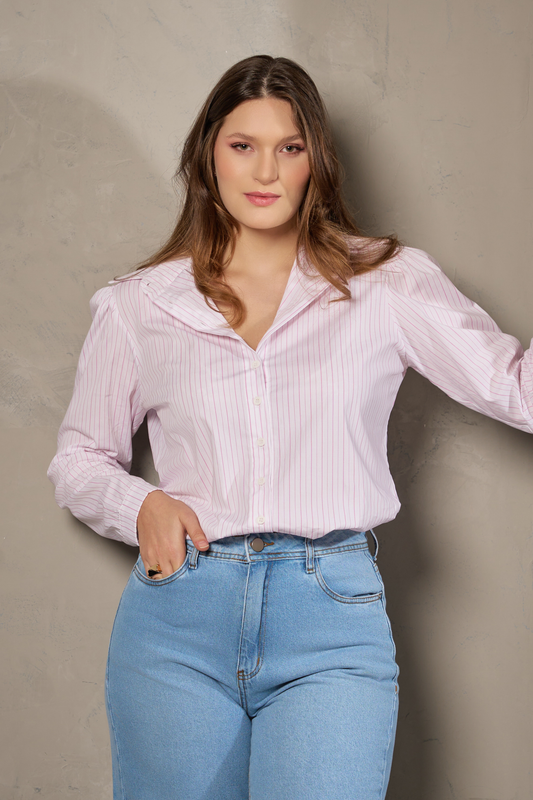 Camisa Sálvia Branco e Rosa